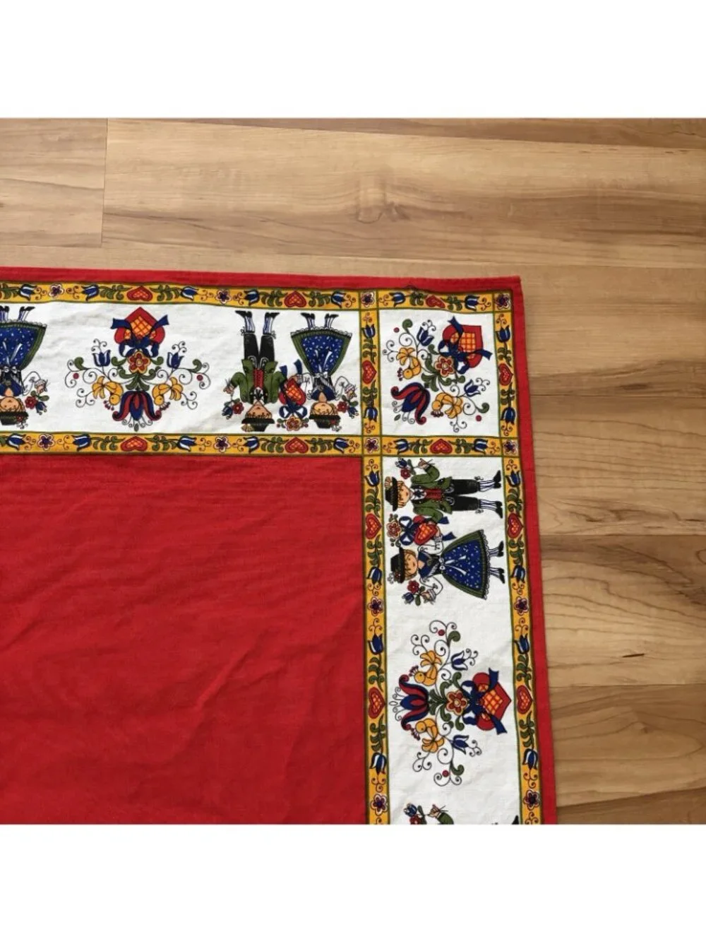 1960's Kolf Austria Folk Art Red White Cotton Tablecloth 26” By 29” EUC